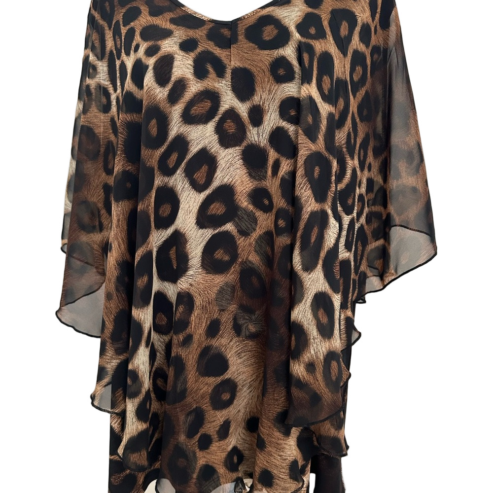 Adele & May Woman Leopard Print Overlay Poncho Top